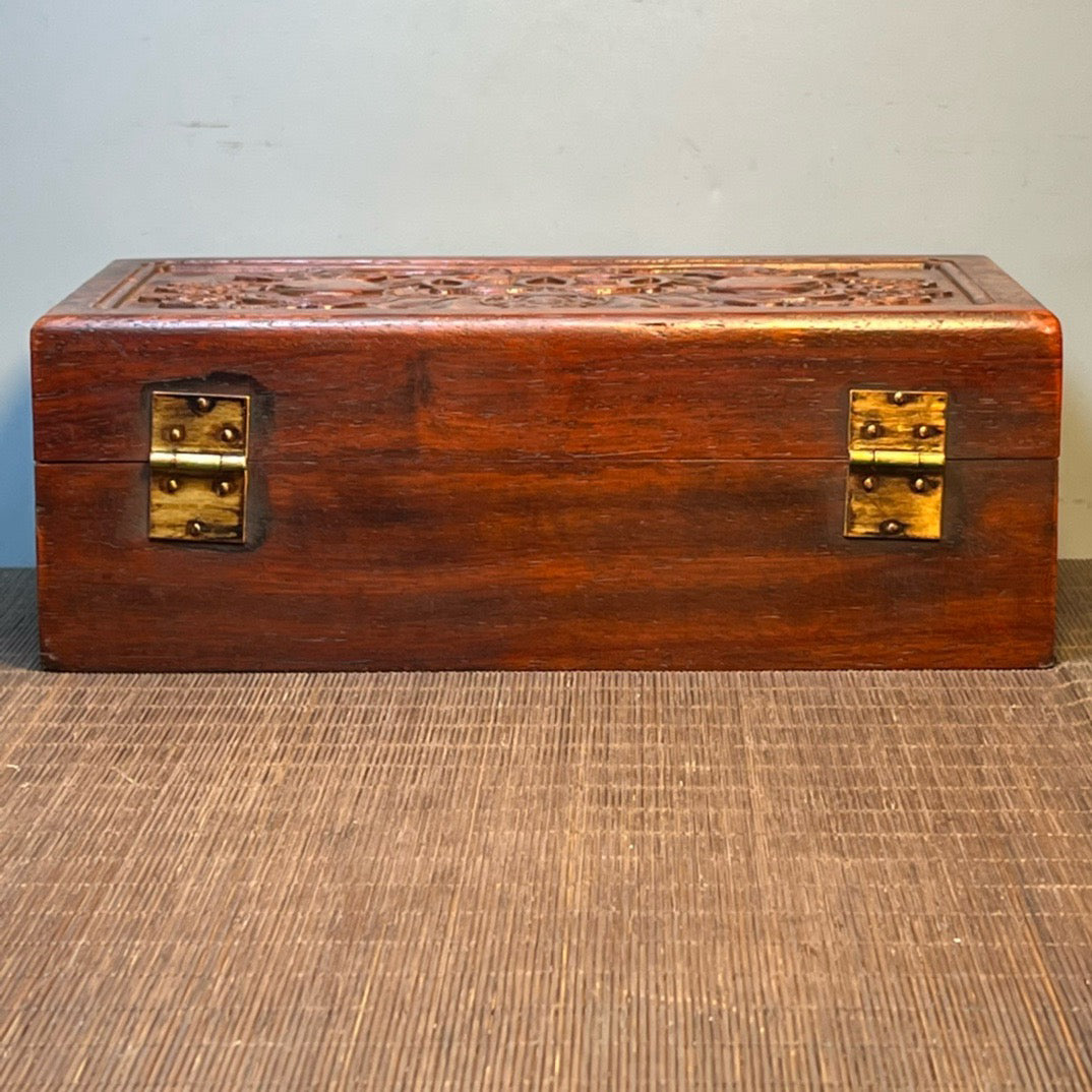 Ancient Chinese rosewood inlaid shell carving storage box, jewelry box