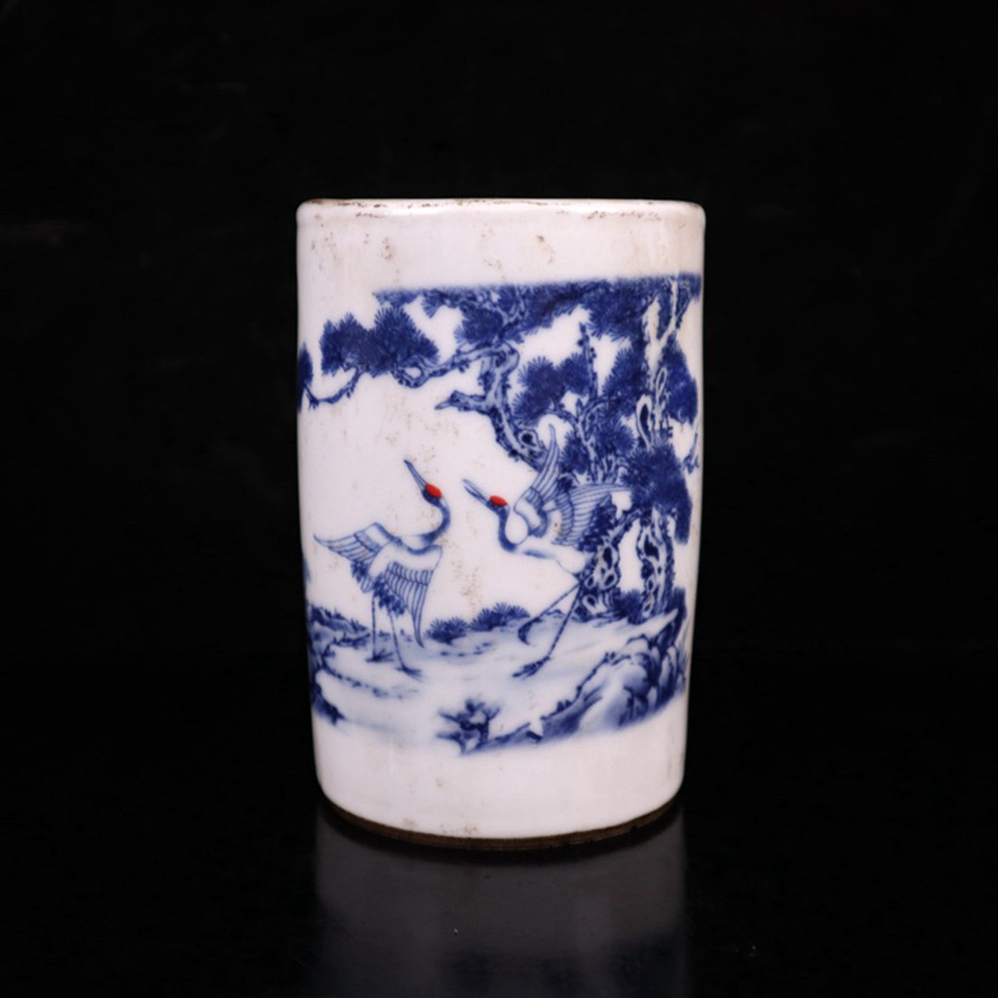 Blue and white enamel red brocade chicken pattern pen holder