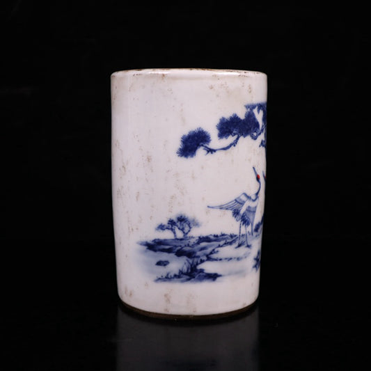 Blue and white glazed longevity pattern pen holder