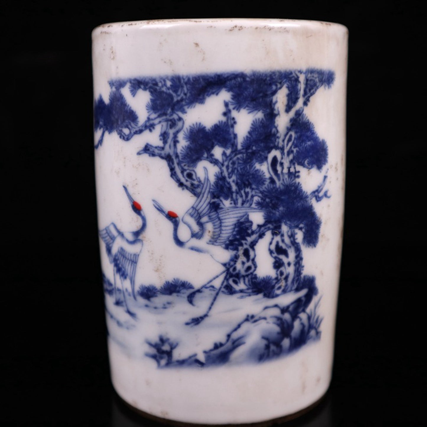 Blue and white glazed longevity pattern pen holder