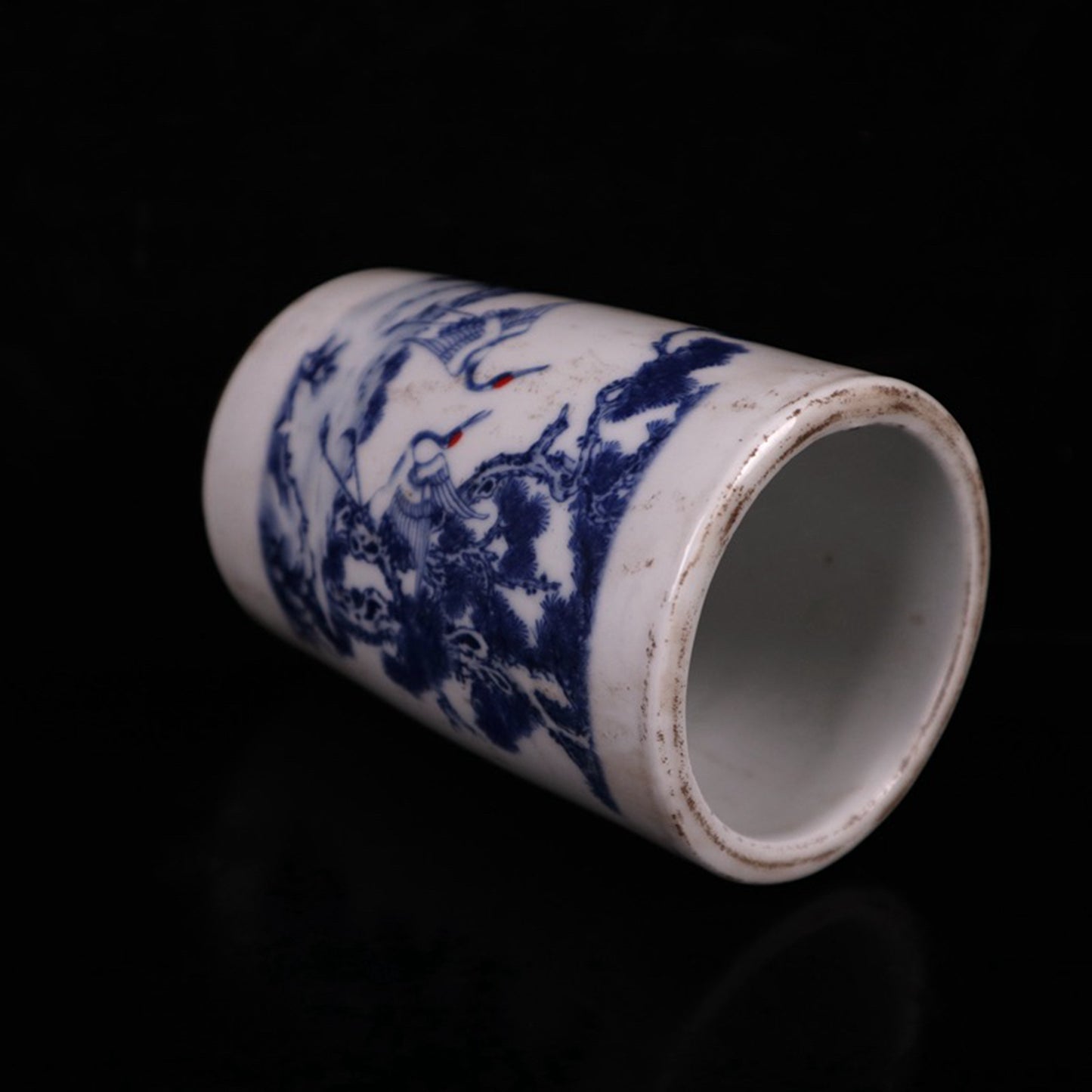 Blue and white glazed longevity pattern pen holder