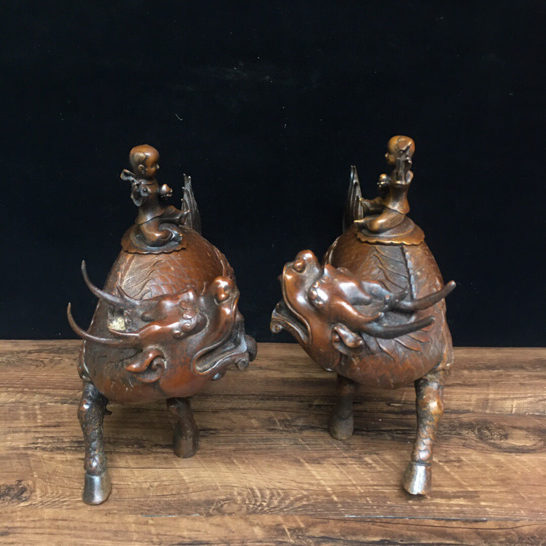 Chinese Antique Pure Copper Beast Stove