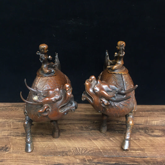 Chinese Antique Pure Copper Beast Stove