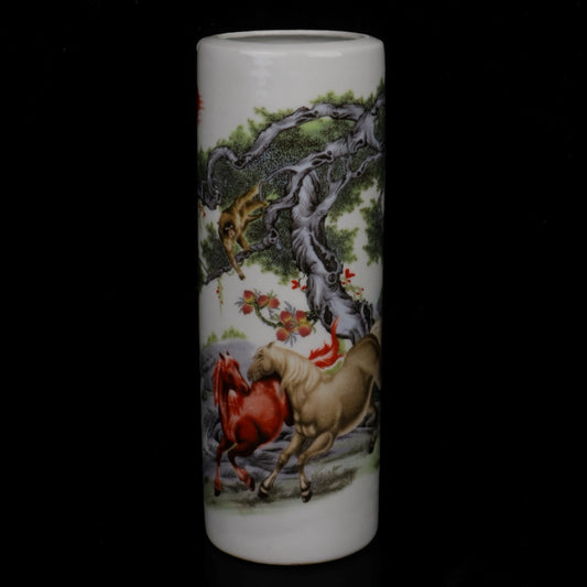 Pink Horse to Success Pattern Round Pen Holder