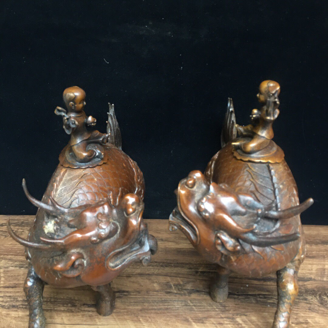 Chinese Antique Pure Copper Beast Stove