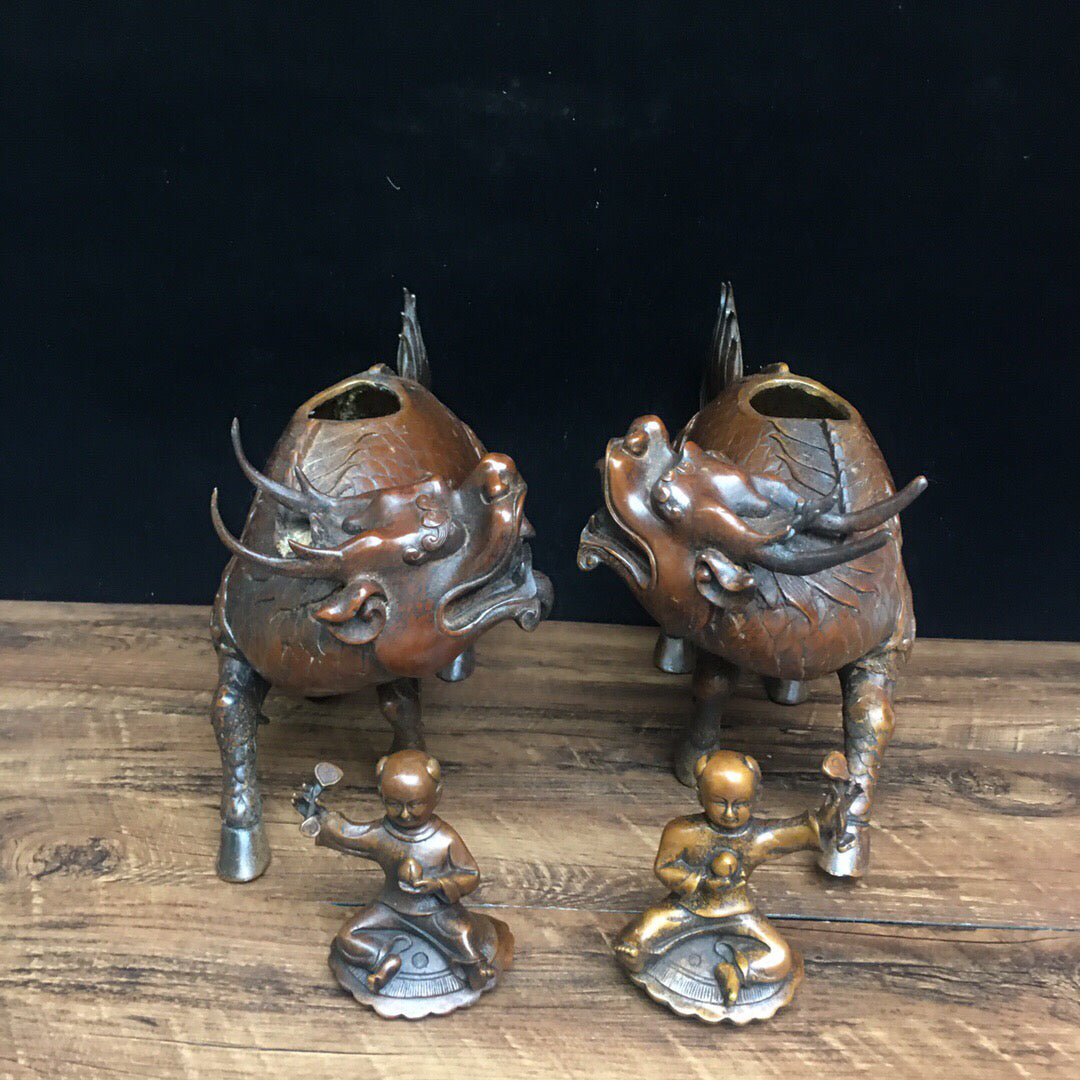 Chinese Antique Pure Copper Beast Stove