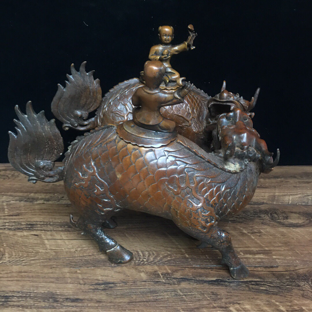 Chinese Antique Pure Copper Beast Stove