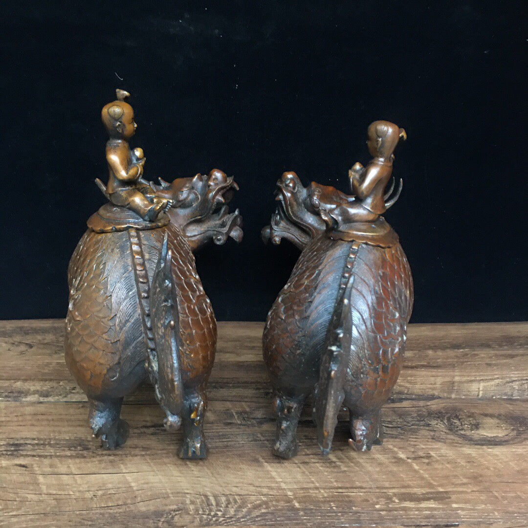 Chinese Antique Pure Copper Beast Stove