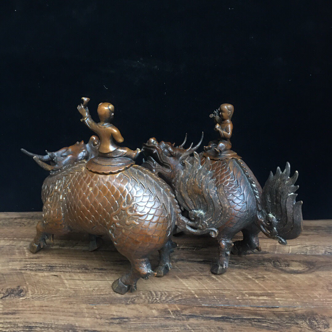 Chinese Antique Pure Copper Beast Stove