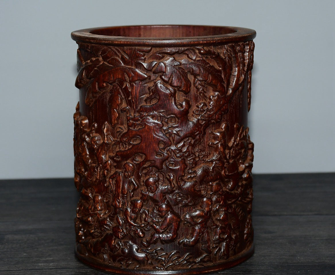 Bamboo carved pen holder ornaments