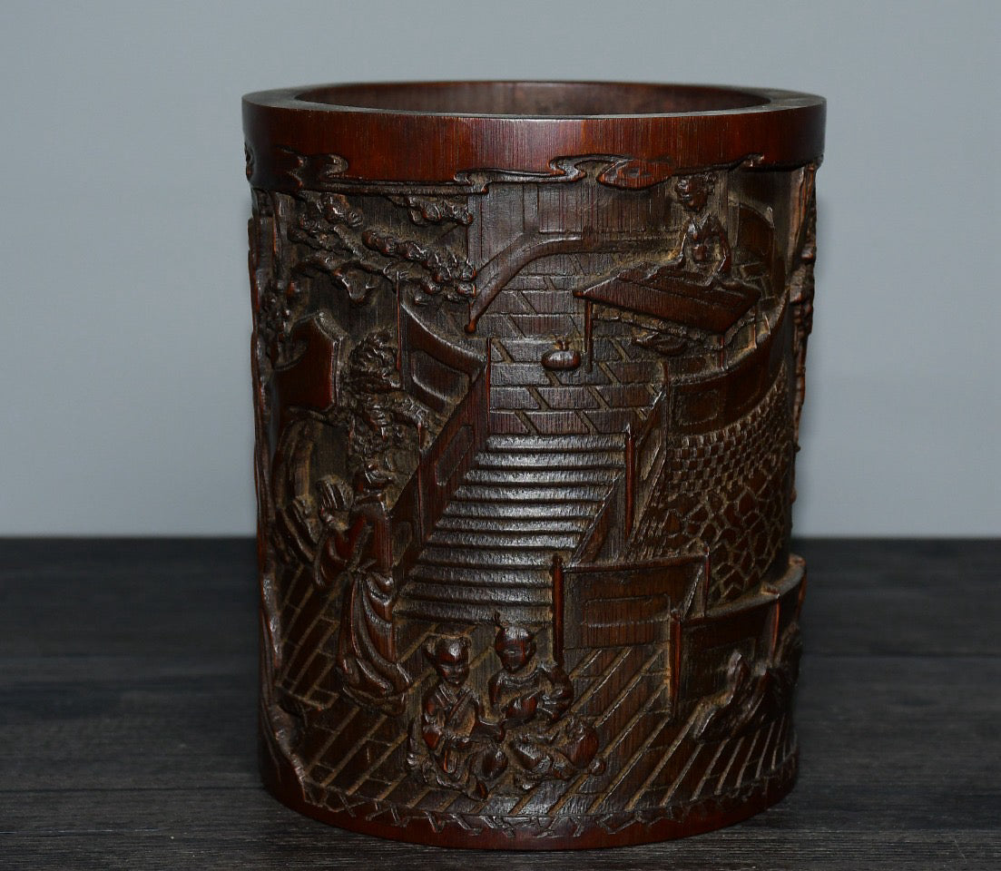 Bamboo carved pen holder ornaments