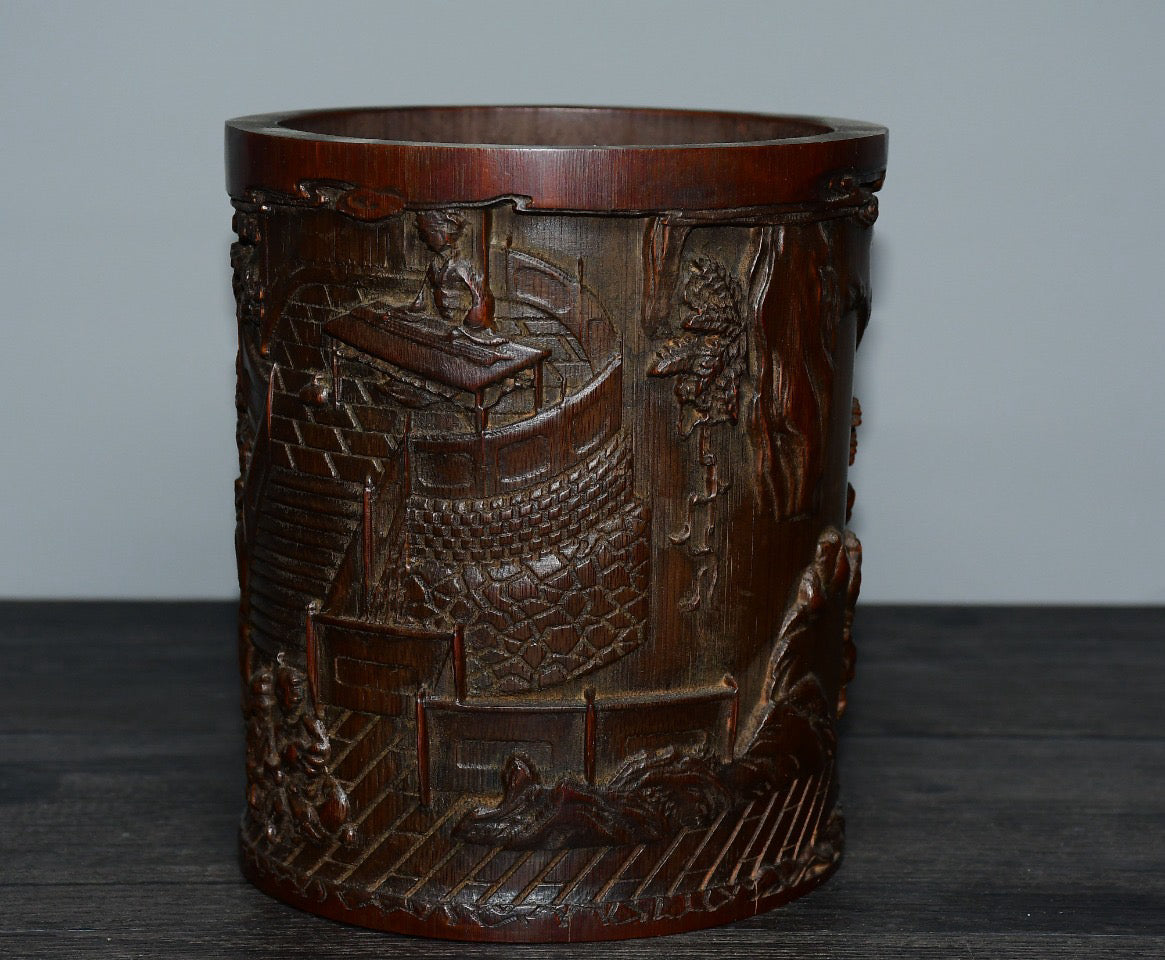 Bamboo carved pen holder ornaments