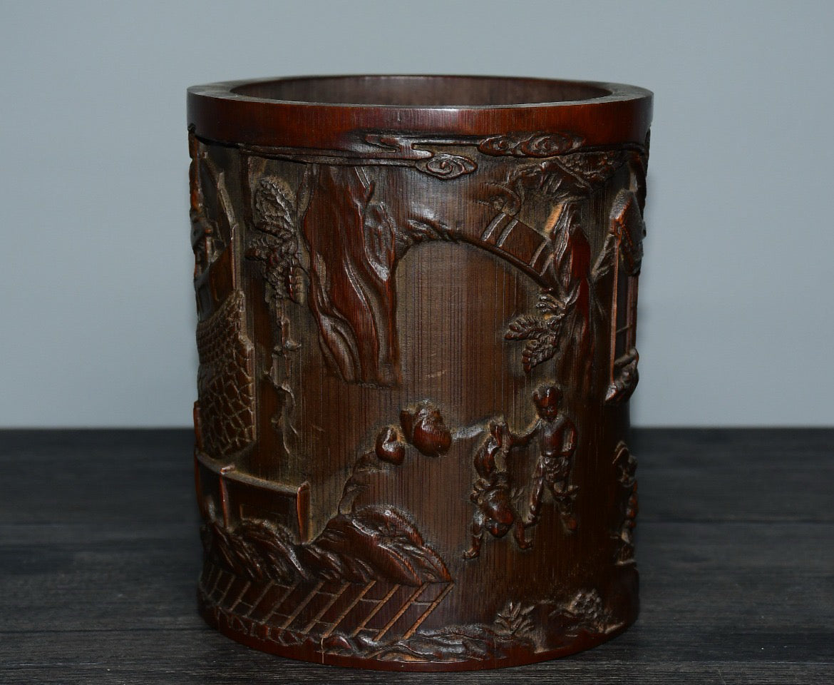 Bamboo carved pen holder ornaments