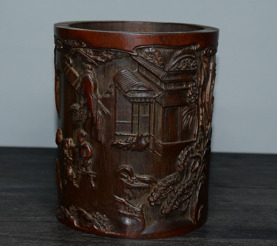 Bamboo carved pen holder ornaments