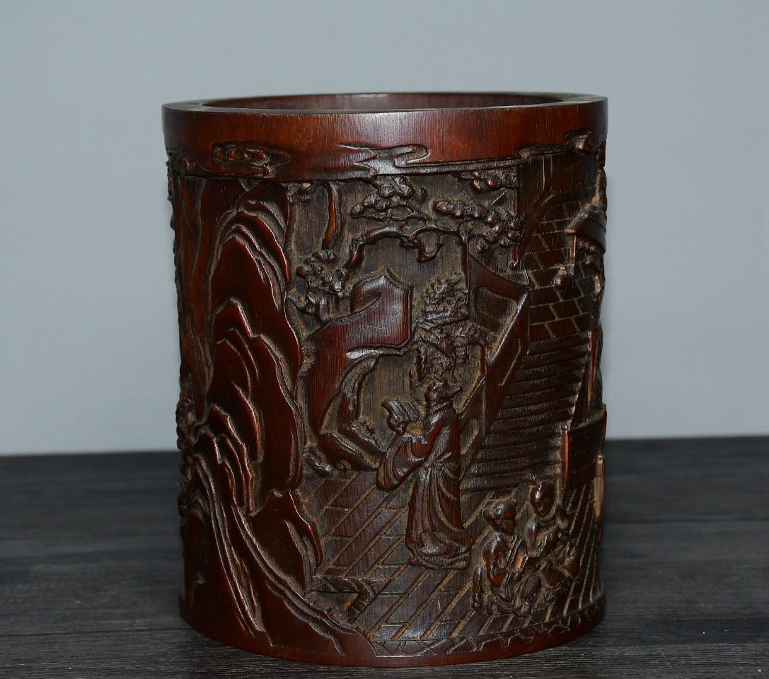 Bamboo carved pen holder ornaments