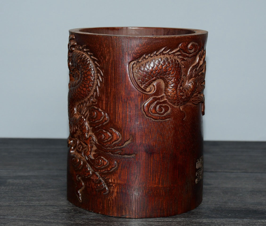 Bamboo carved pen holder ornaments