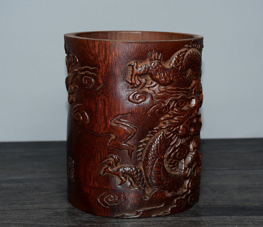 Bamboo carved pen holder ornaments