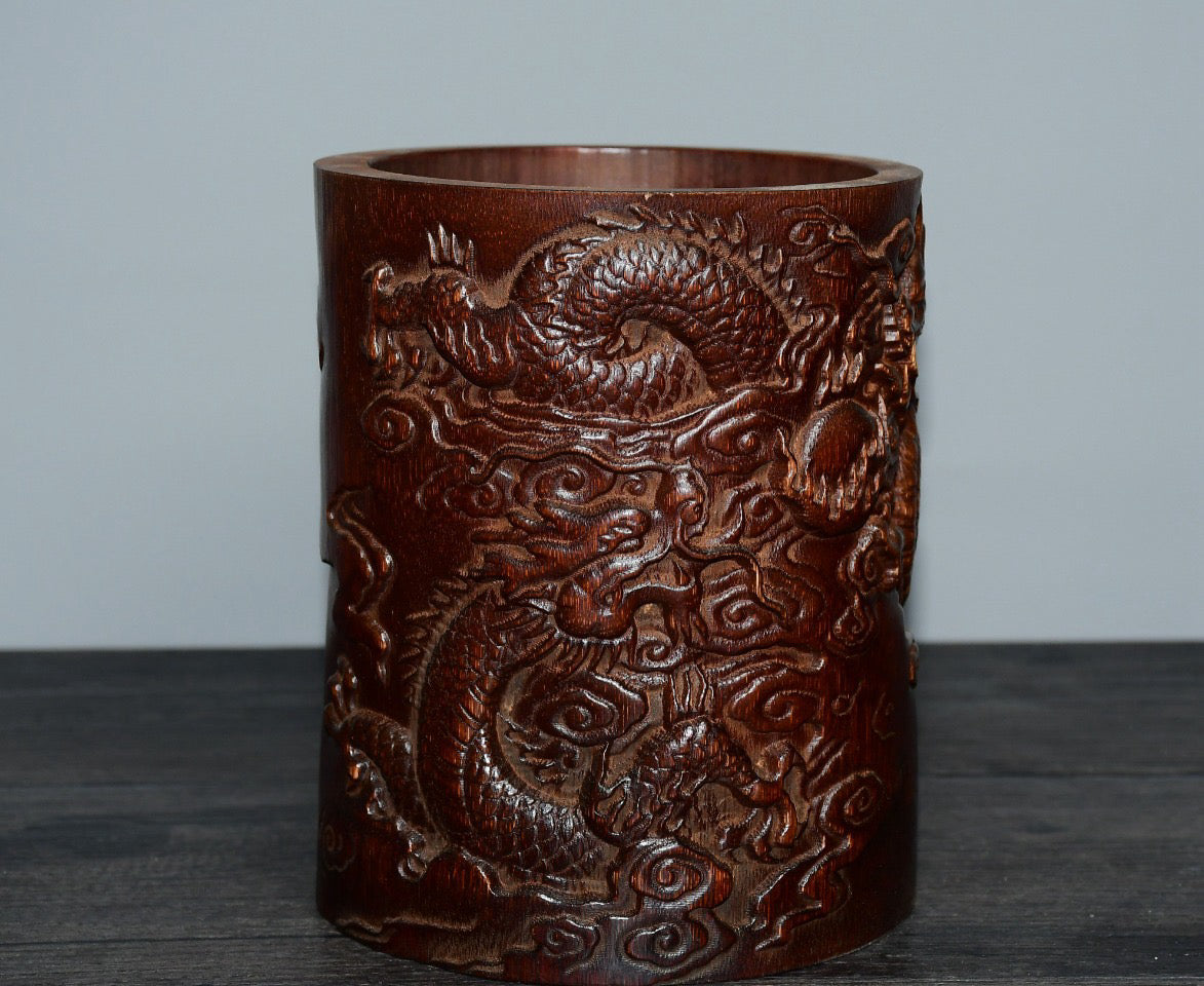 Bamboo carved pen holder ornaments