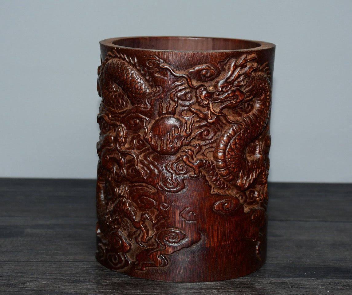 Bamboo carved pen holder ornaments