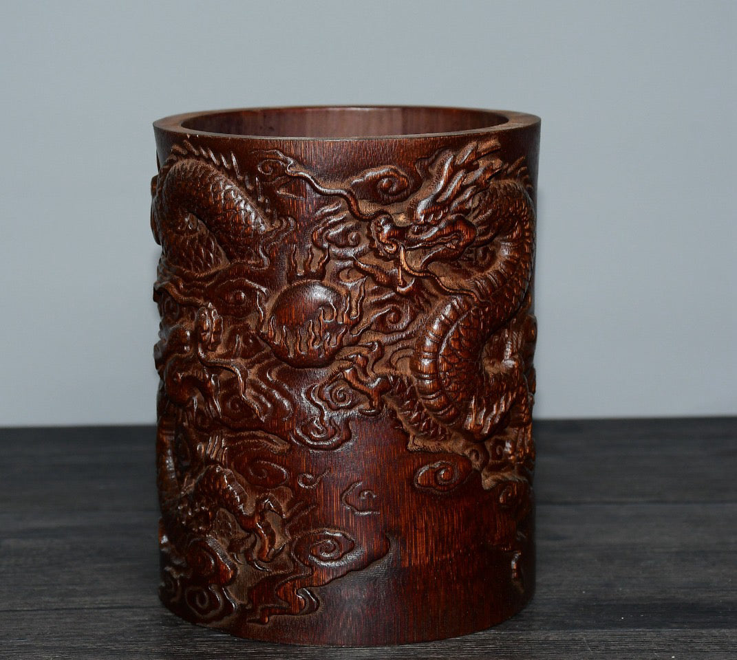 Bamboo carved pen holder ornaments