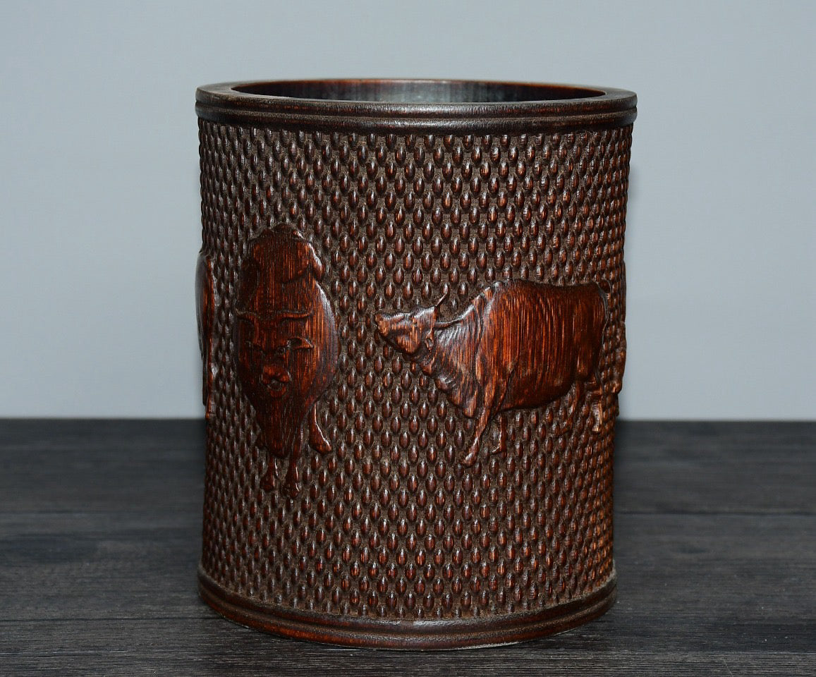 Bamboo carved pen holder ornaments
