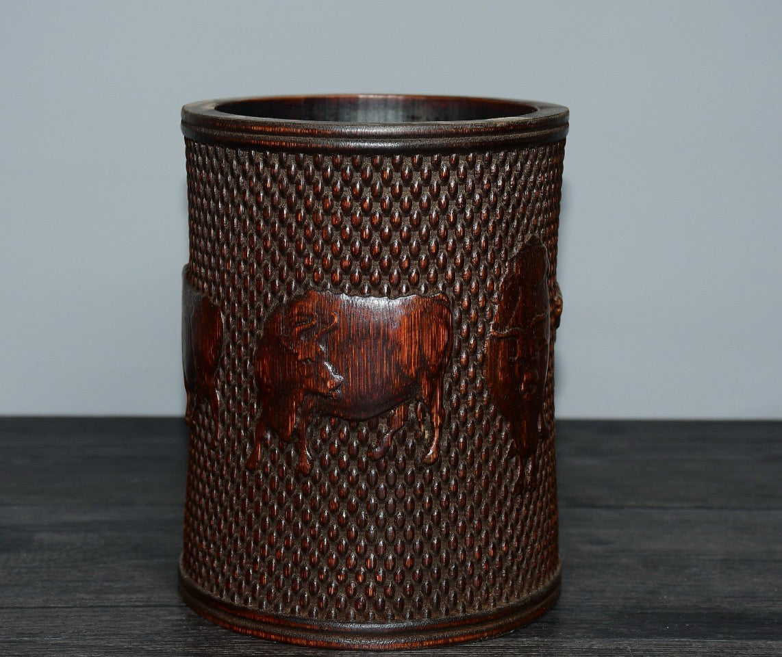 Bamboo carved pen holder ornaments