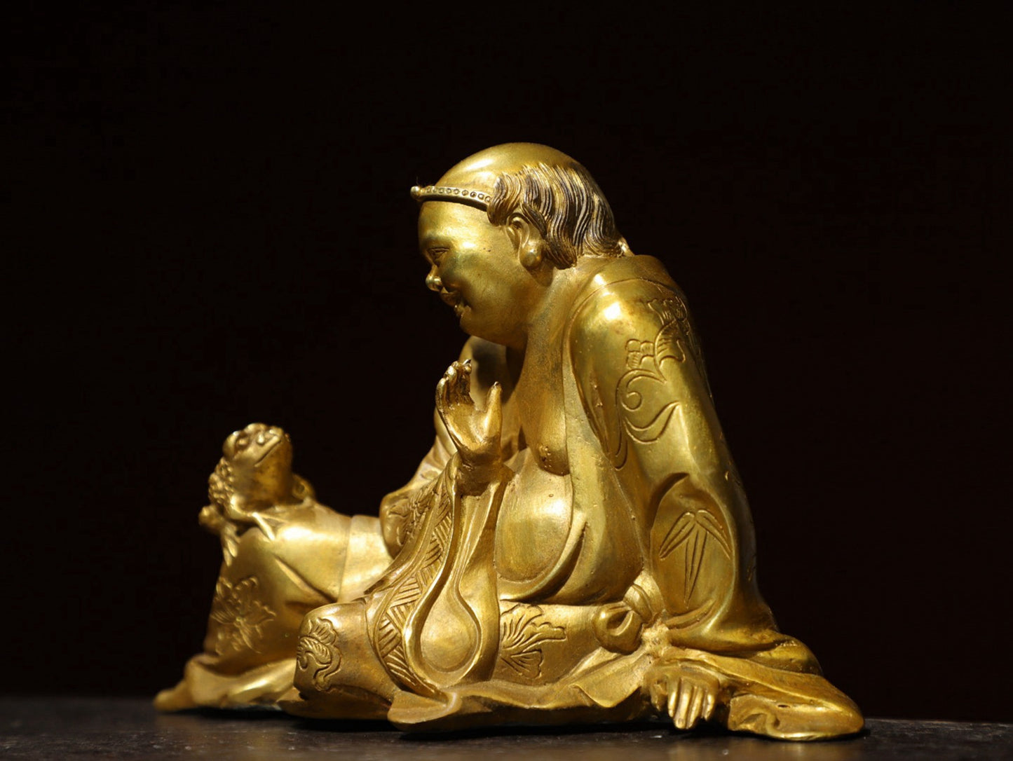 Bronze Gilded Gold [Liu Hai Xi Jin Chan] Buddha Statue