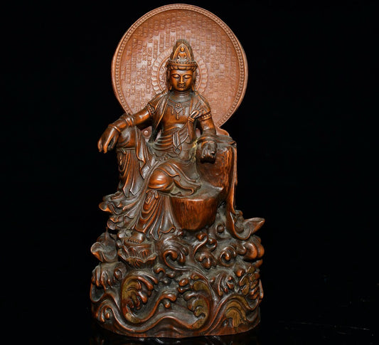 Small leaved boxwood free Guanyin ornament