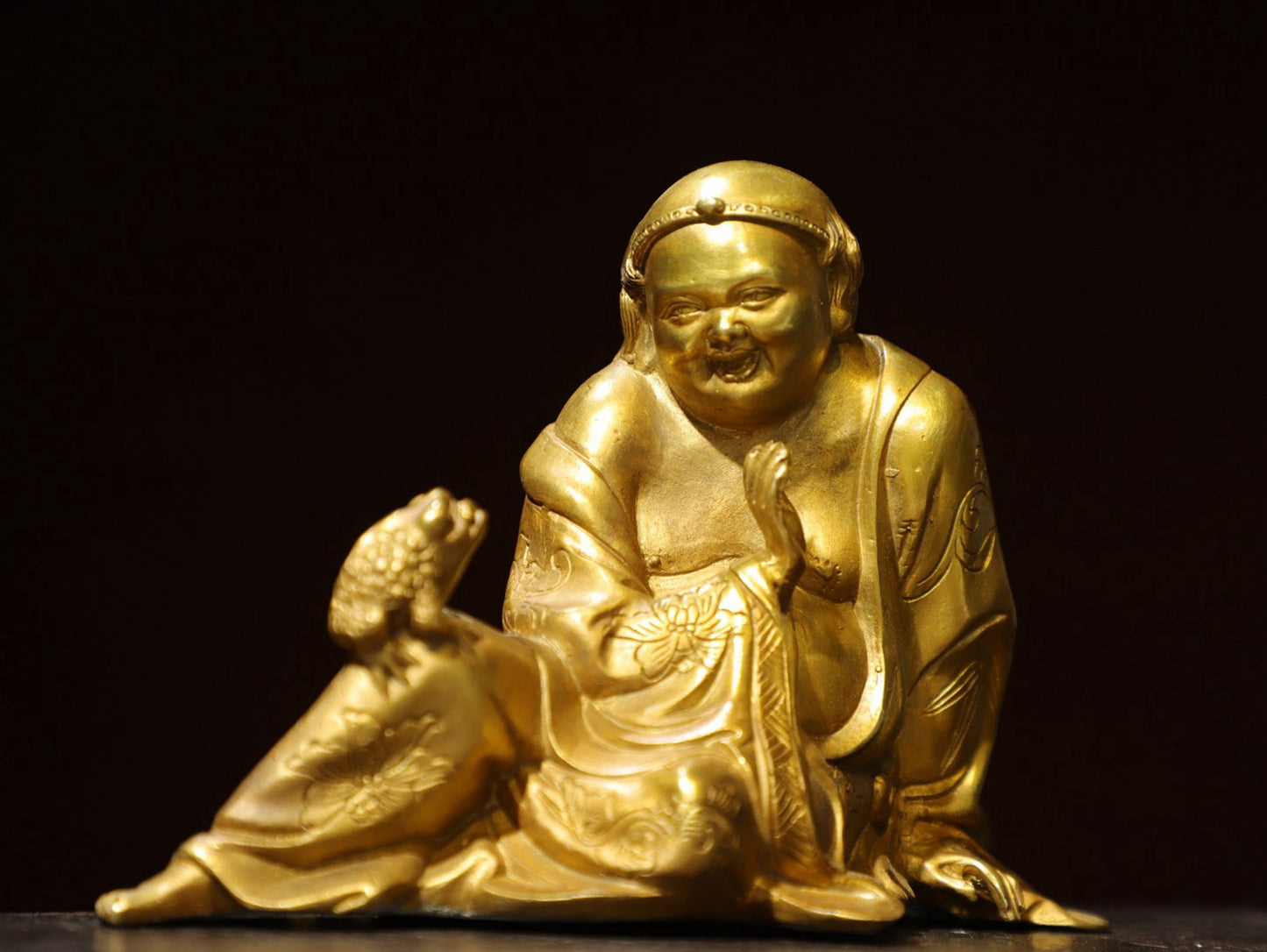 Bronze Gilded Gold [Liu Hai Xi Jin Chan] Buddha Statue