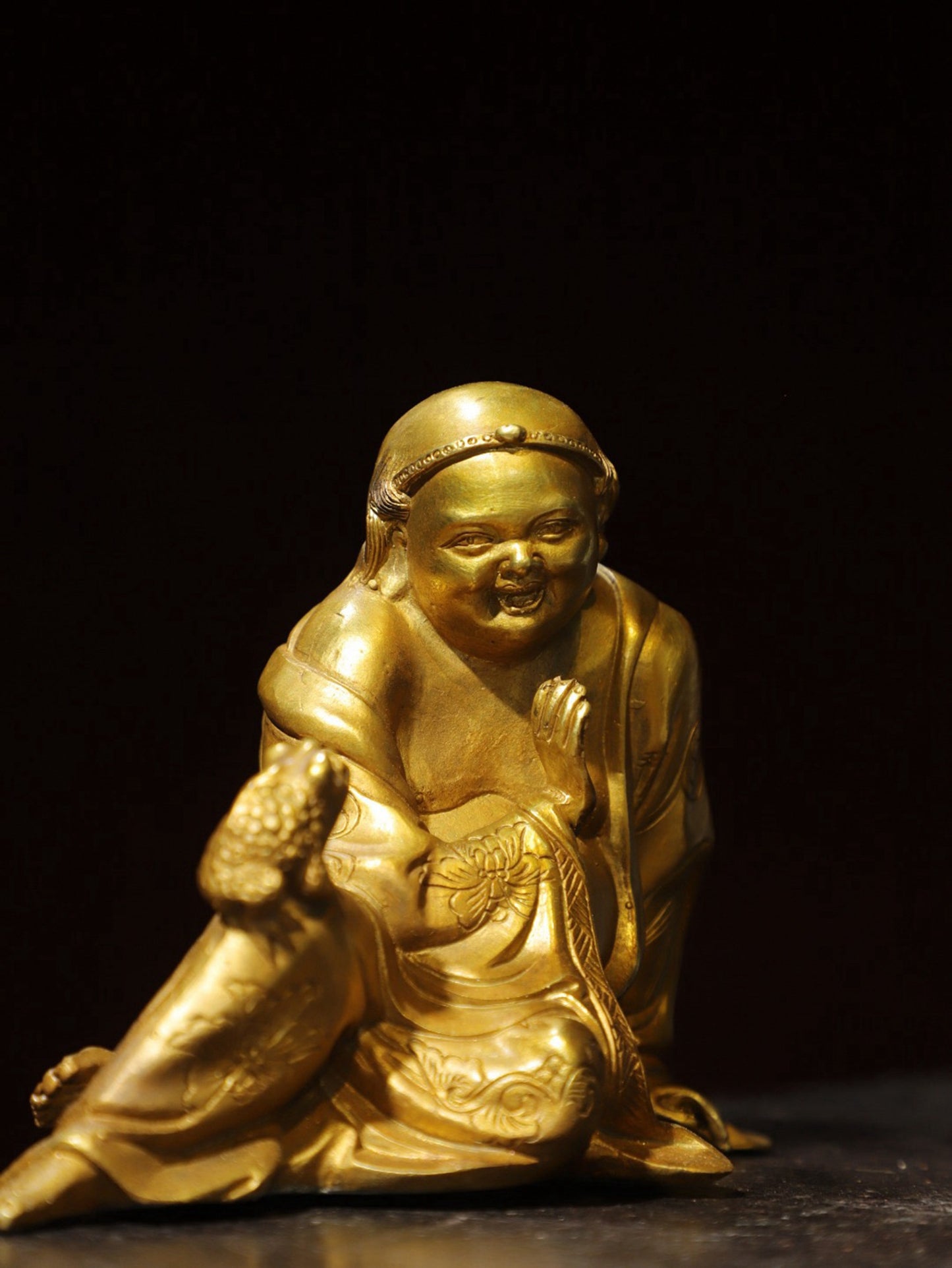 Bronze Gilded Gold [Liu Hai Xi Jin Chan] Buddha Statue