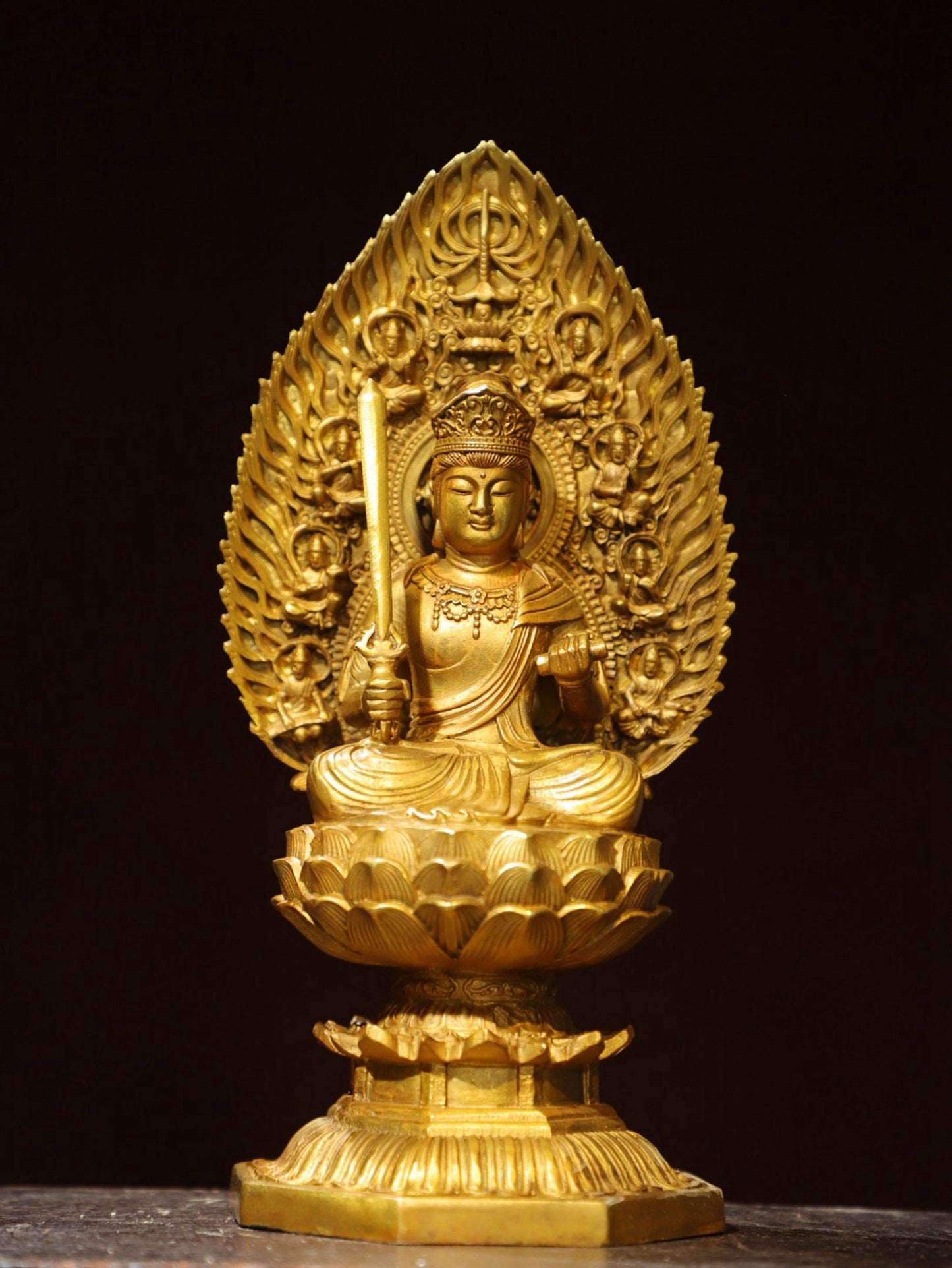 Bronze gilded Buddha statue of Manjushri Bodhisattva