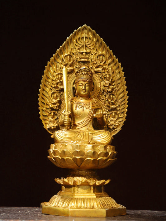 Bronze gilded Buddha statue of Manjushri Bodhisattva