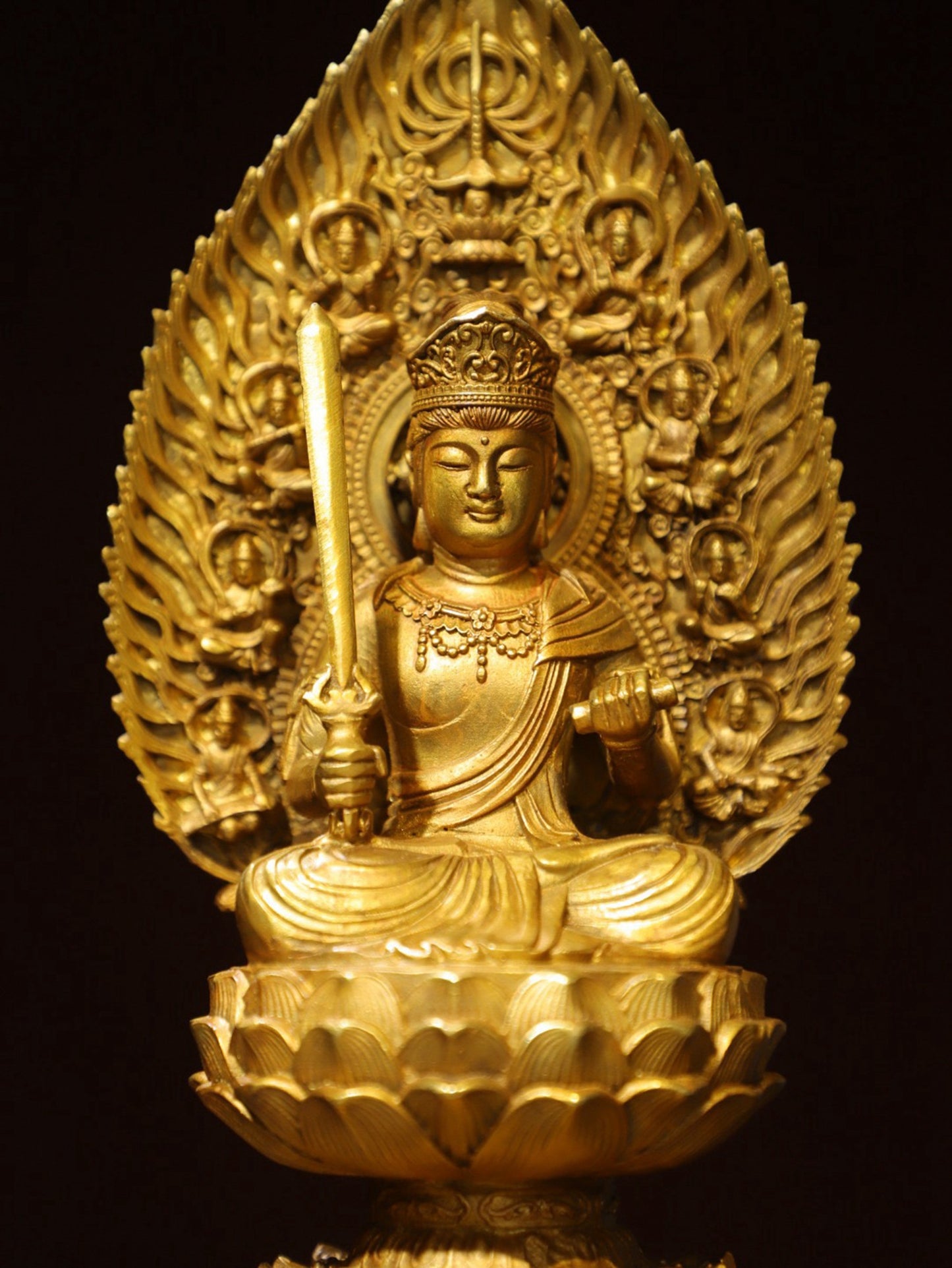 Bronze gilded Buddha statue of Manjushri Bodhisattva