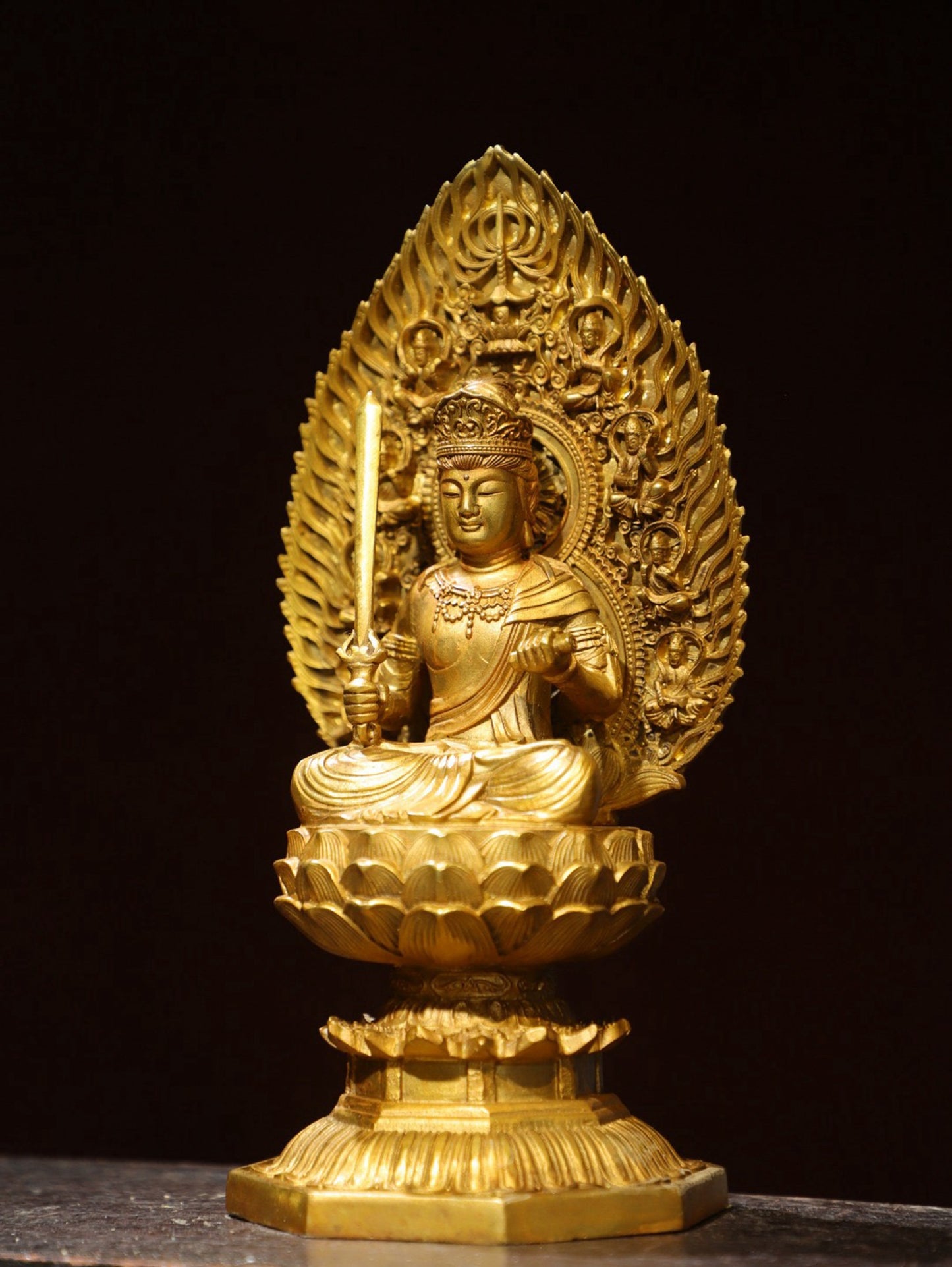 Bronze gilded Buddha statue of Manjushri Bodhisattva