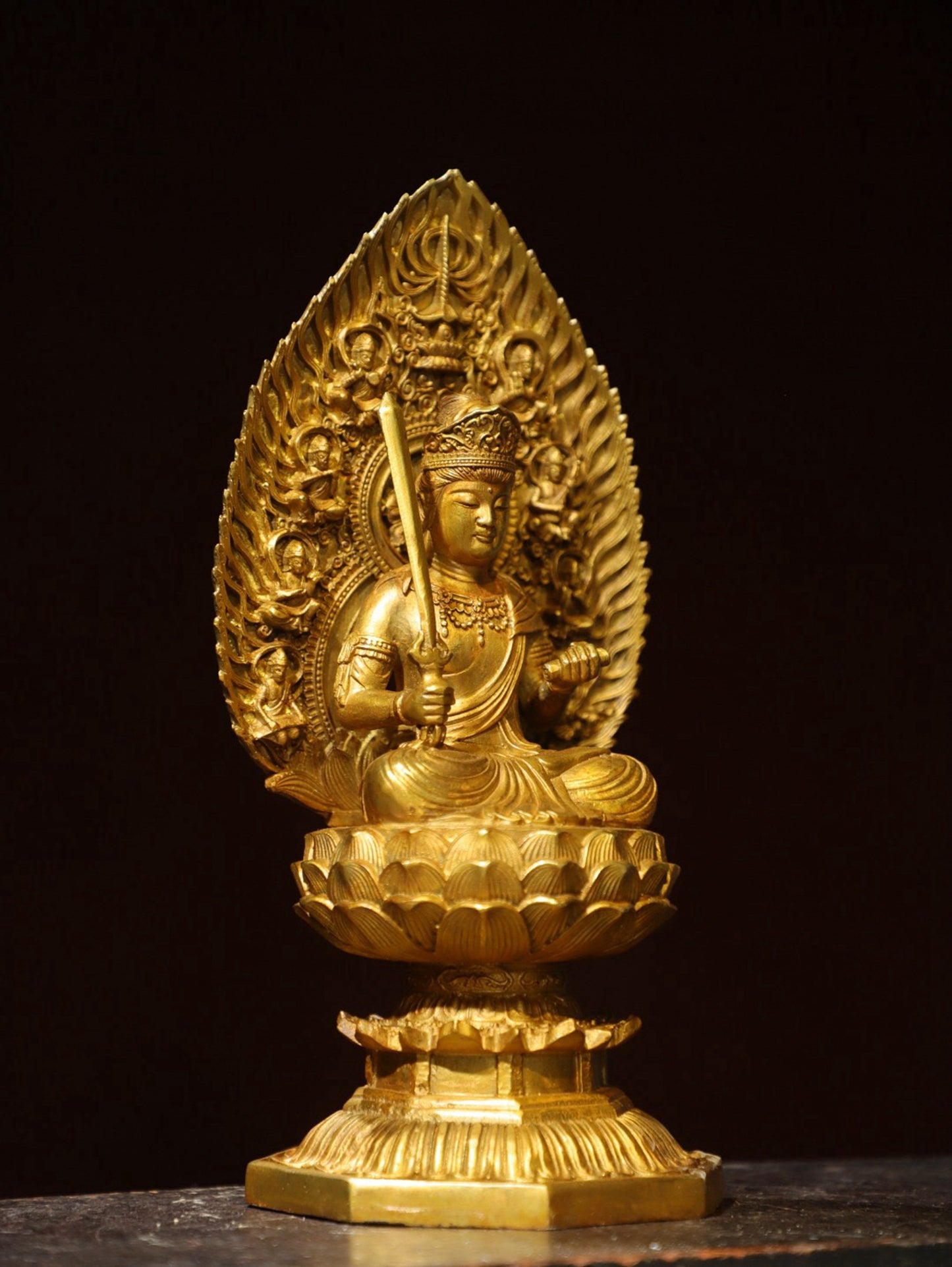 Bronze gilded Buddha statue of Manjushri Bodhisattva