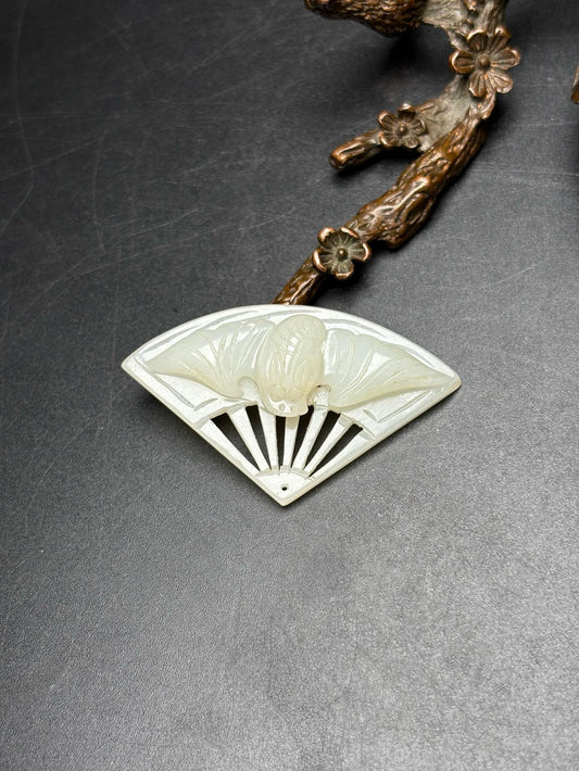 Chinese antique exquisite Hetian jade fan type jade pendant