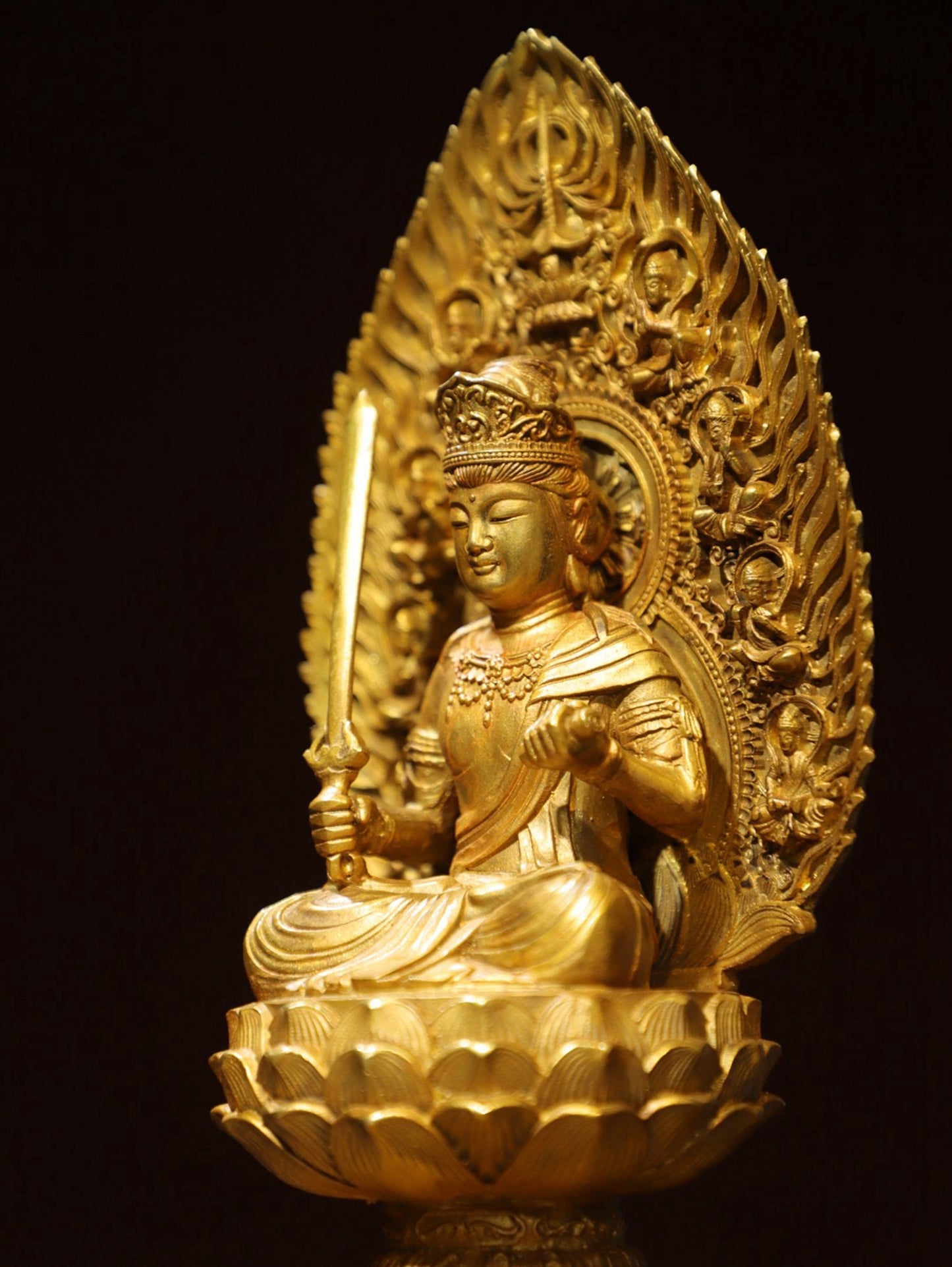 Bronze gilded Buddha statue of Manjushri Bodhisattva