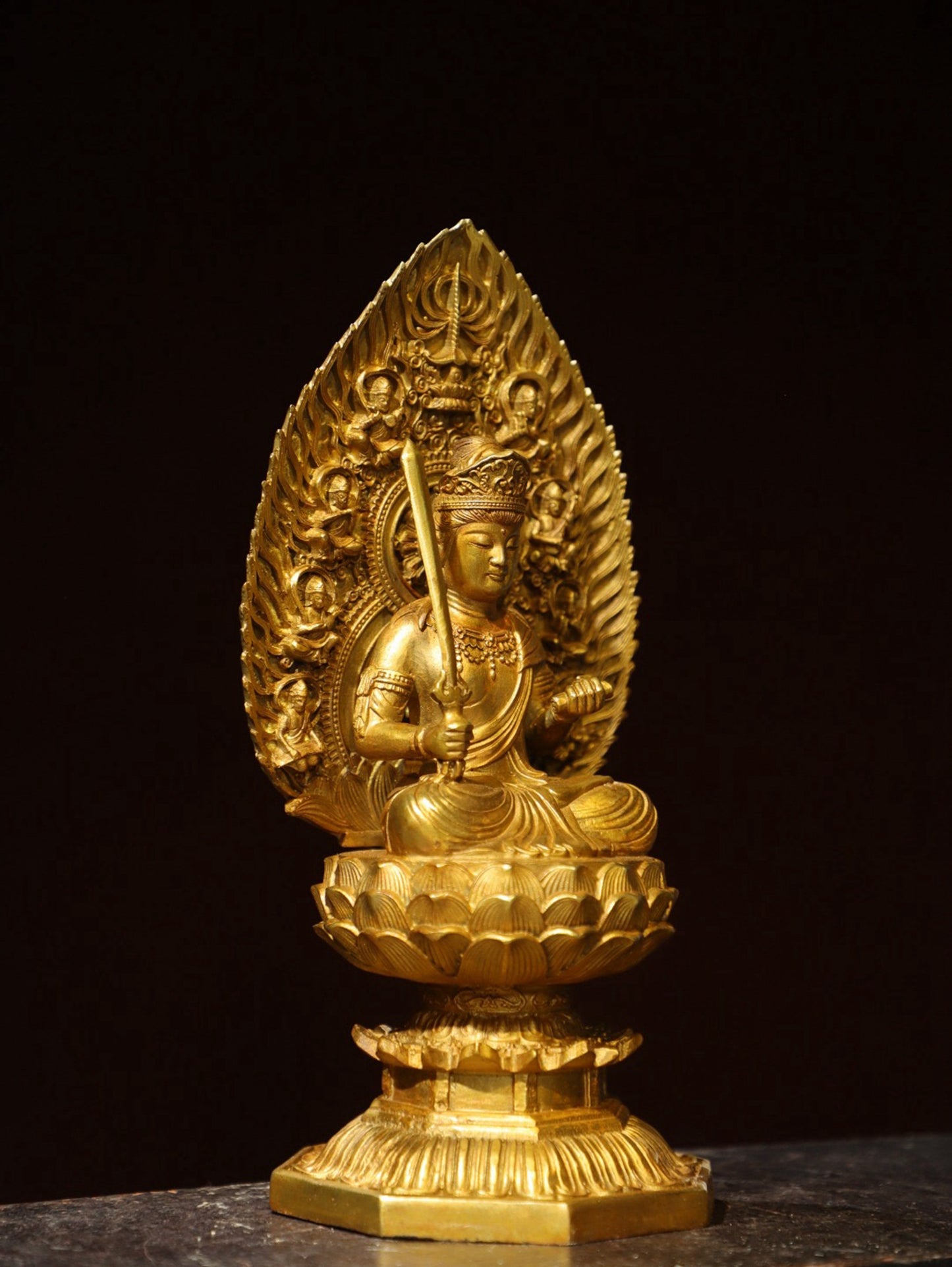 Bronze gilded Buddha statue of Manjushri Bodhisattva