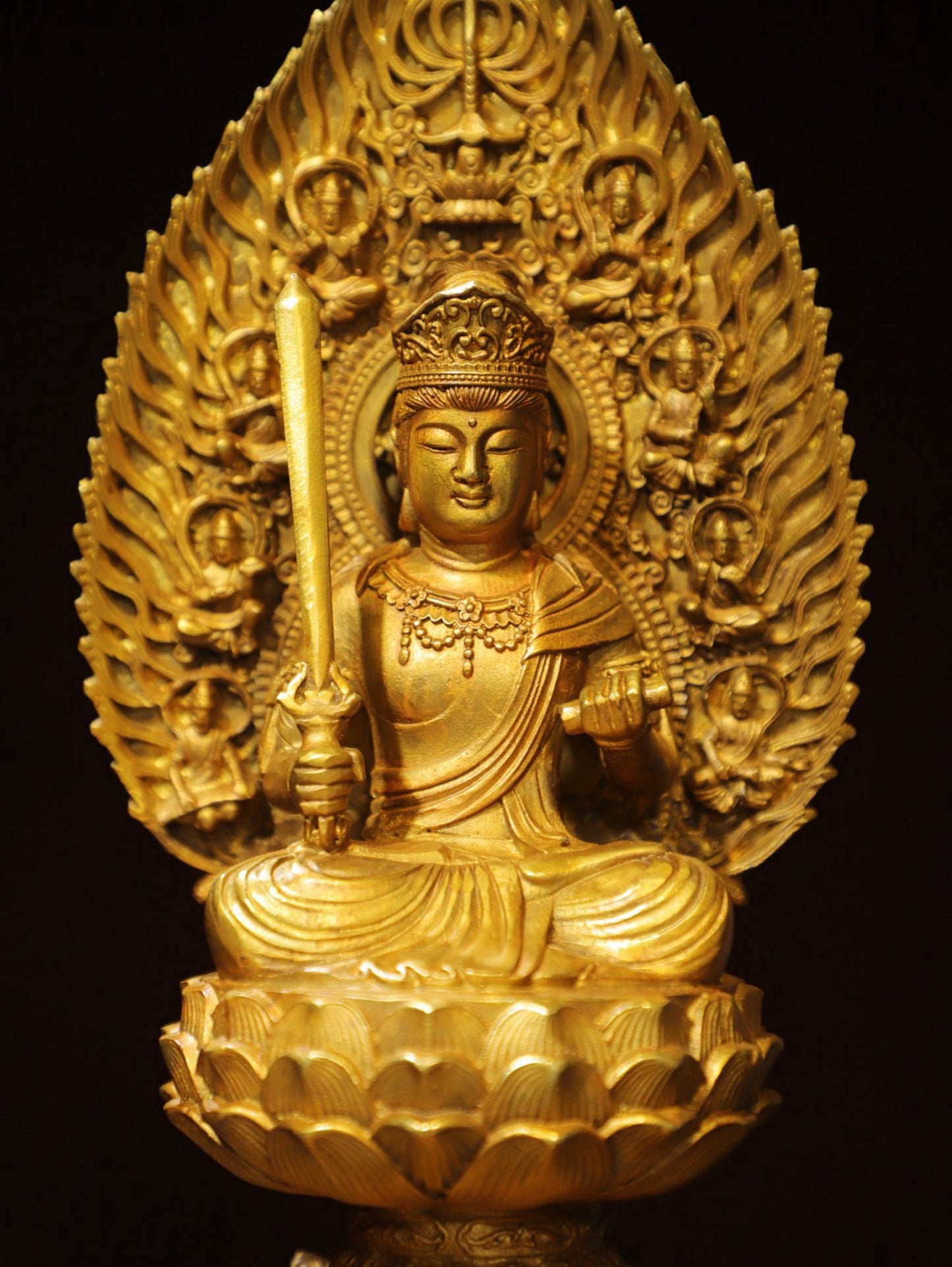 Bronze gilded Buddha statue of Manjushri Bodhisattva