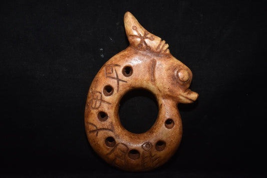 Chinese Antique Laohe Grinding Jade Hollow Pig Dragon