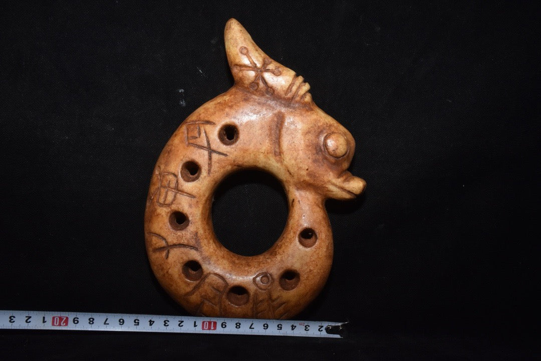 Chinese Antique Laohe Grinding Jade Hollow Pig Dragon