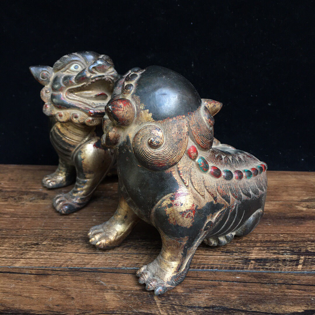 Chinese antique pure copper lion