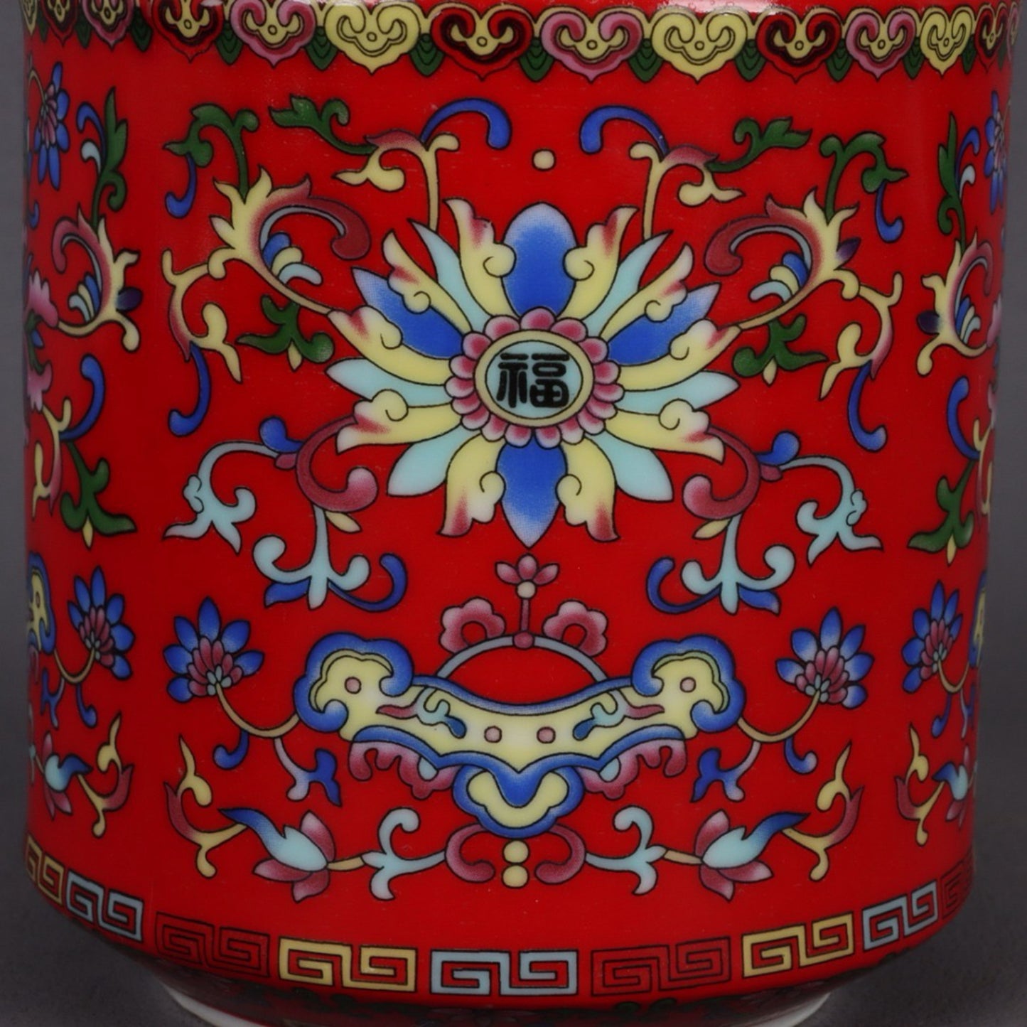 Red glazed enamel colored flower pattern tea tube