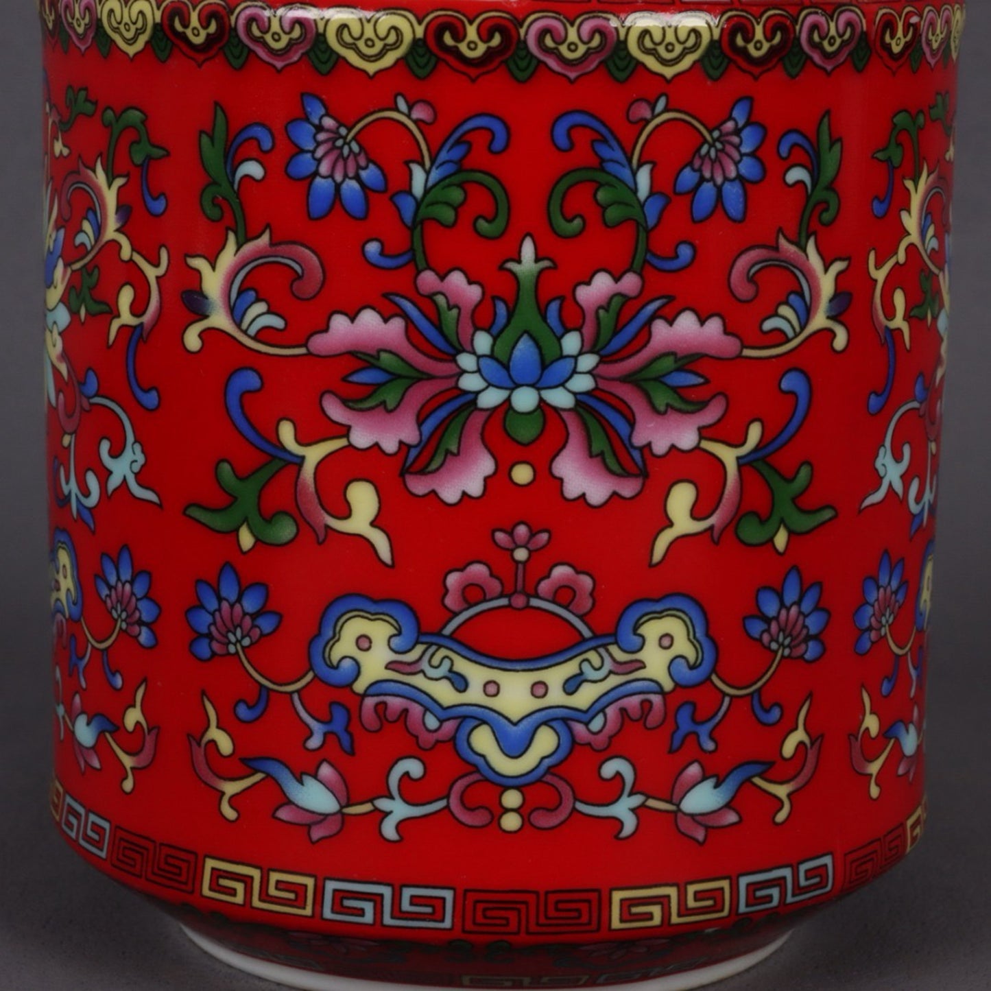 Red glazed enamel colored flower pattern tea tube