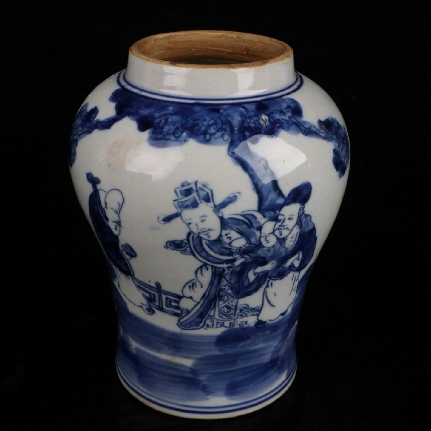 Blue and white fortune, longevity, and three-star patterned general jar