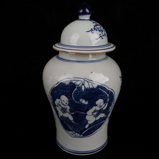 Blue and White Lotus Boy Pattern General Jar