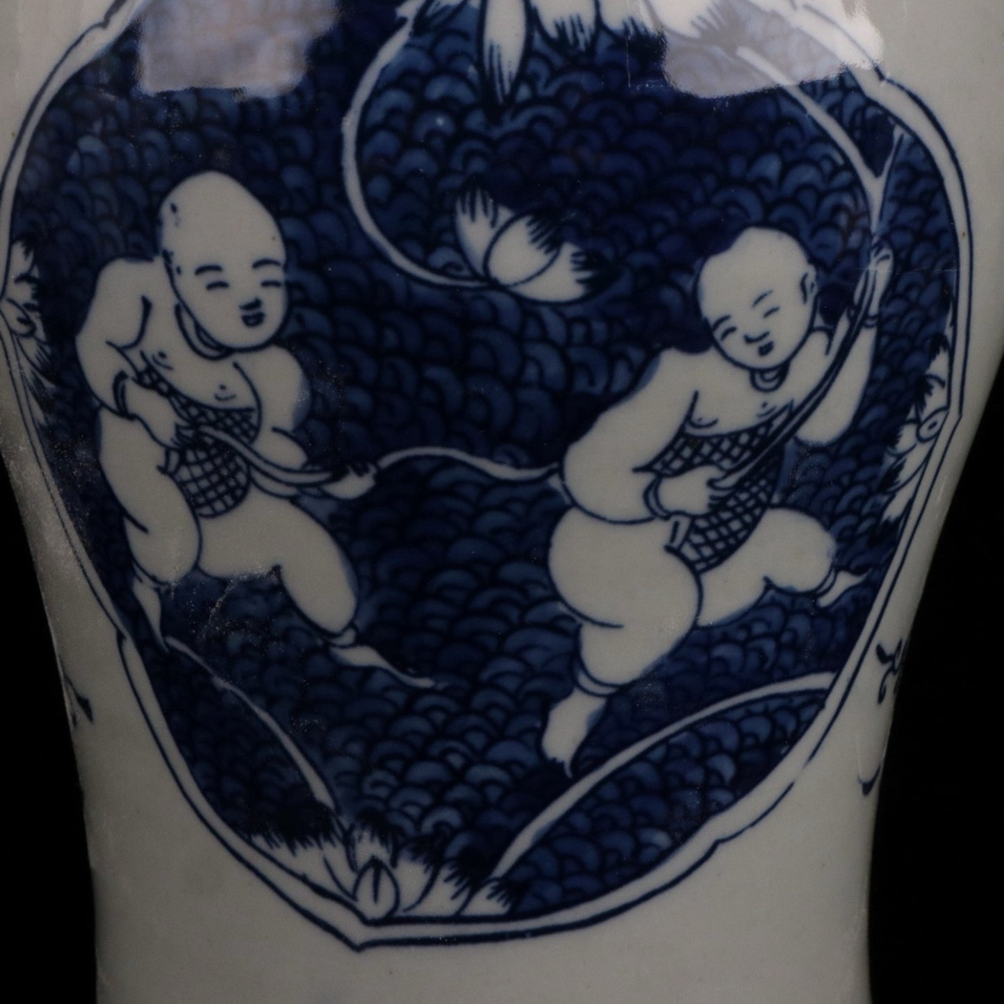Blue and White Lotus Boy Pattern General Jar