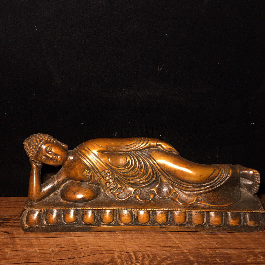 Chinese antique pure copper sleeping Buddha