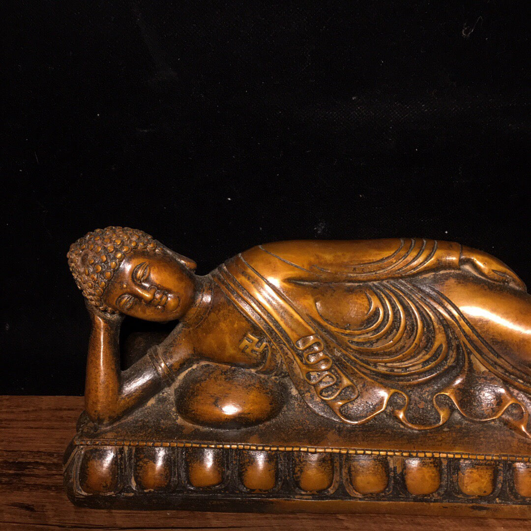 Chinese antique pure copper sleeping Buddha