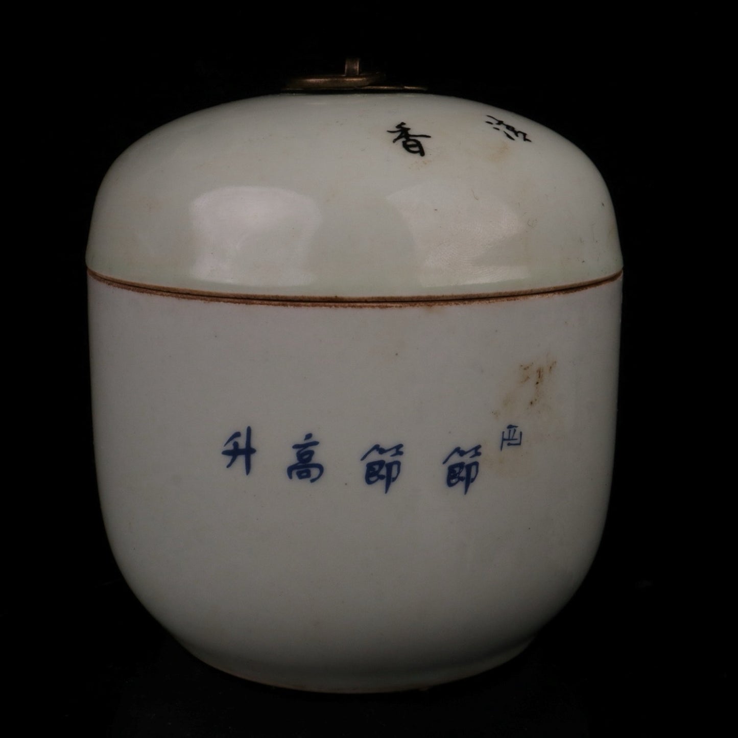 Blue and white, emerald bamboo, flower and bird patterned small ginseng jar